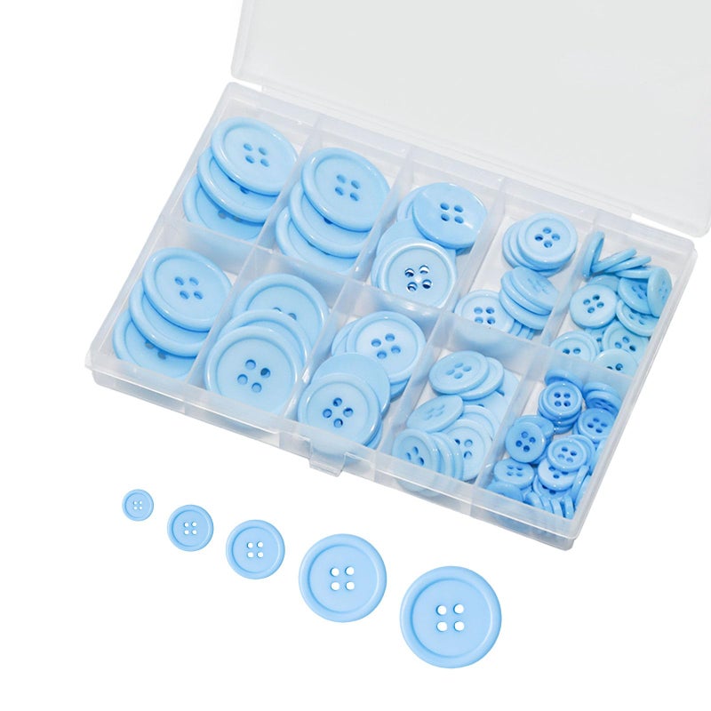 Lilaly 100 pcs Buttons for Crafts Buttons, Button DIY Buttons, Mixed Sewing Buttons, 5 Sizes of Round Mixed Buttons Suitable for for Crafts, Coats, Shirts, Pants, Shorts and More(Light Blue) - Image 1